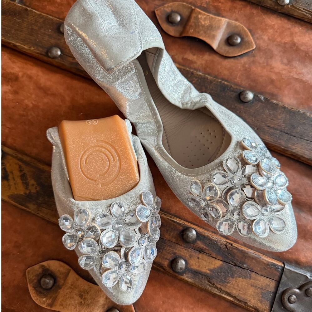 Guansitu Women's Foldable Embellished Ballerina Slip-On Rhinestone Flats
